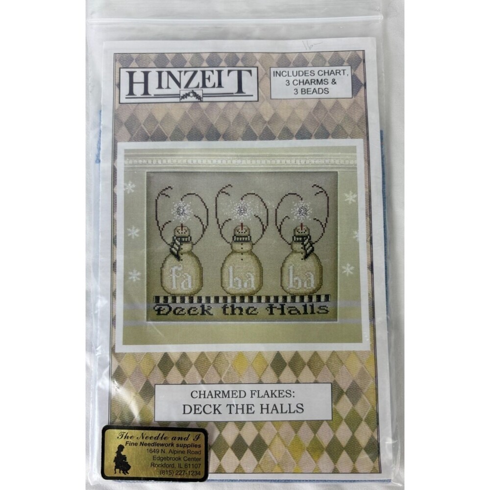 Hinzeit Charmed Flakes Deck the Halls Snowmen Cross Stitch Pattern with Charms